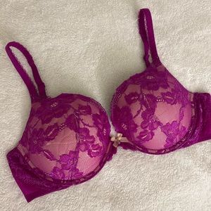 Victoria’s Secret Body by Victoria floral lace purple push up bra 36D EUC